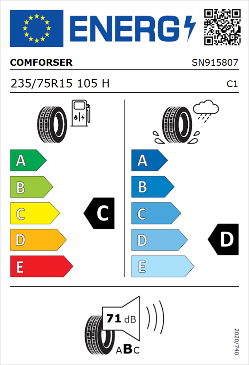 Tyre Label for Comforser CF2000 235/75R15 105H