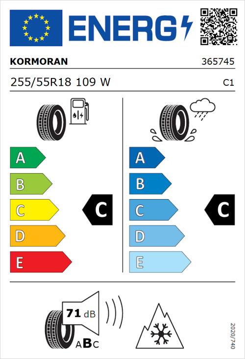 Tyre Label for Kormoran SUV Summer 255/55R18 109W
