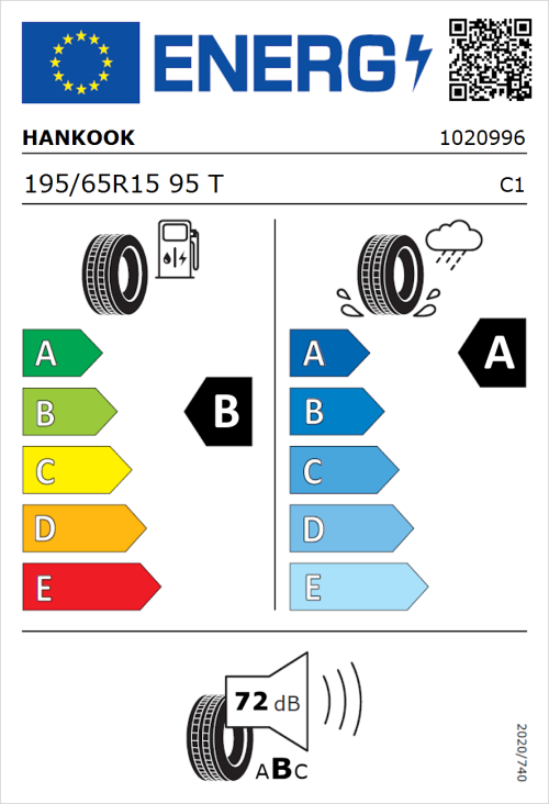 Tyre Label for Hankook Kinergy Eco 2 K435 195/65R15 95T