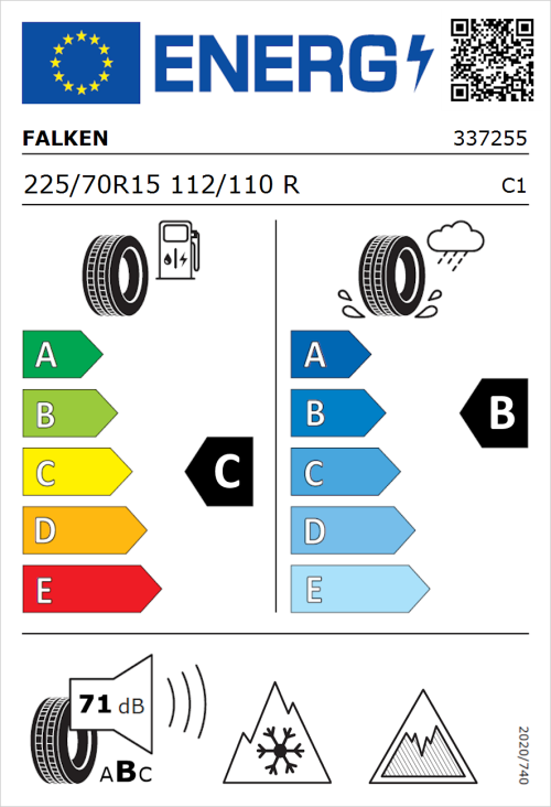 Tyre Label for Falken Euroall Season Van11 225/70R15 112/110R