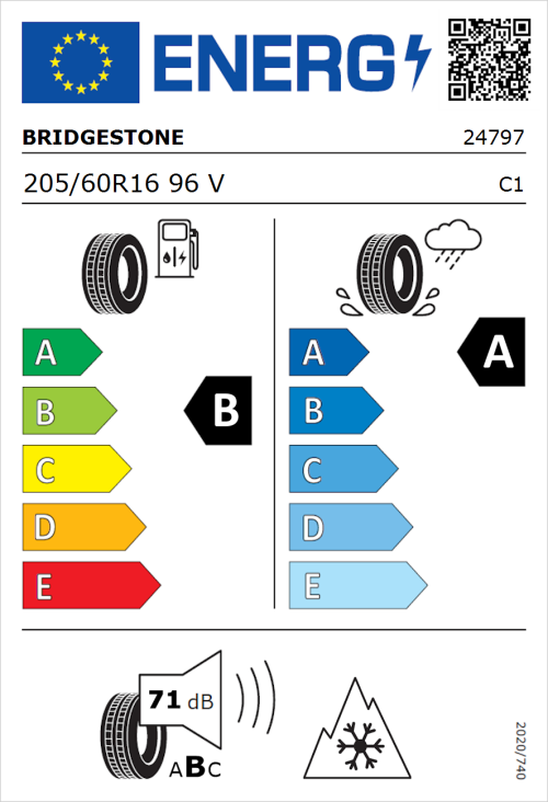 Tyre Label for Bridgestone Weather Control A005 205/60R16 96V