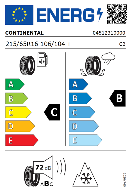 Tyre Label for Continental ContiVanContact 100 215/65R16 106/104T
