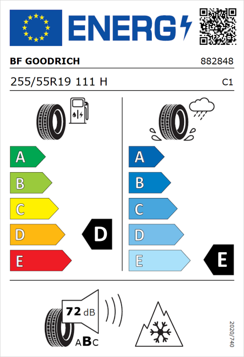 Tyre Label for BF Goodrich Trail-Terrain T/A 255/55R19 111H