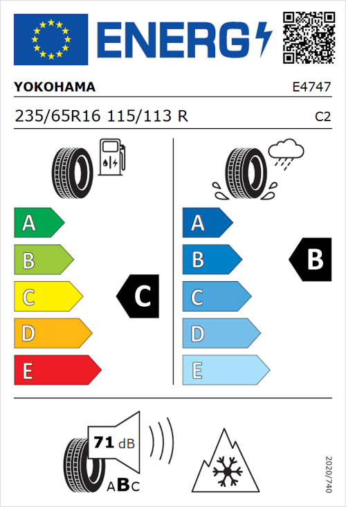 Tyre Label for Yokohama BluEarth Van RY55 235/65R16 115/113R