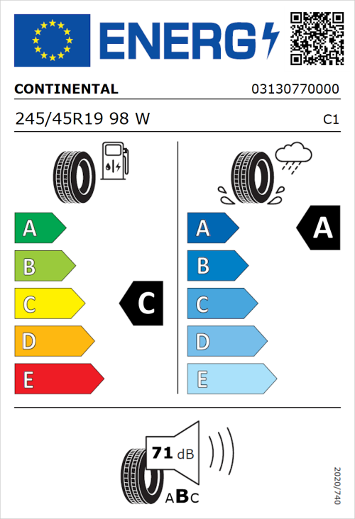 Tyre Label for Continental Premium Contact 7 245/45R19 98W