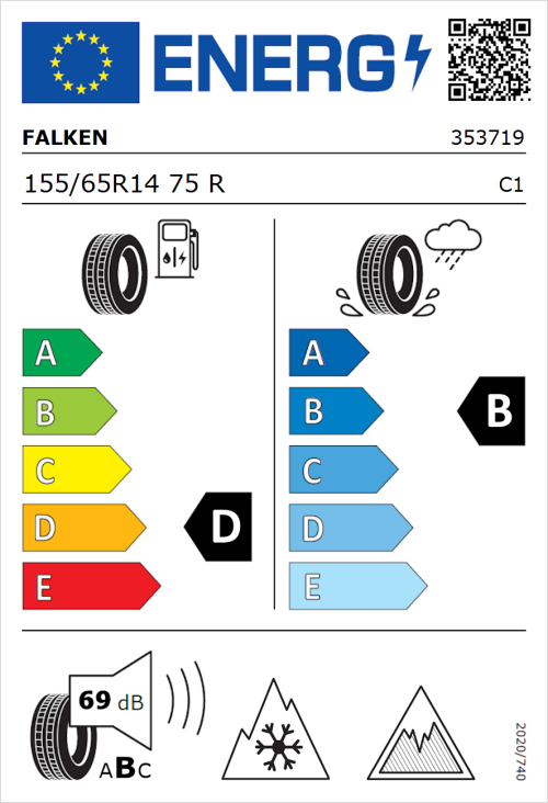Tyre Label for Falken Eurowinter HS02 155/65R14 75R