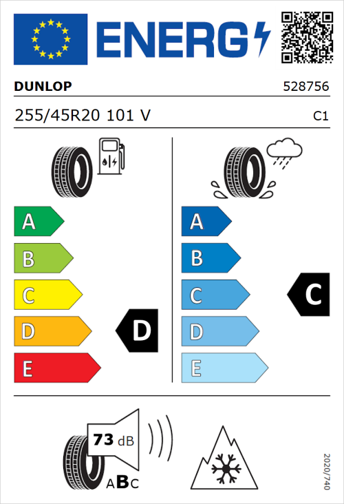Tyre Label for Dunlop SP Winter Sport 3D 255/45R20 101V