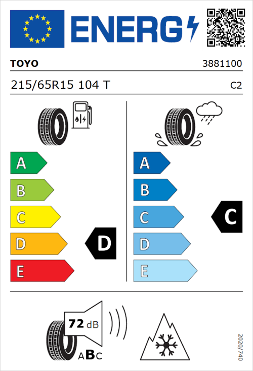 Tyre Label for Toyo Celsius Cargo 215/65R15 104T