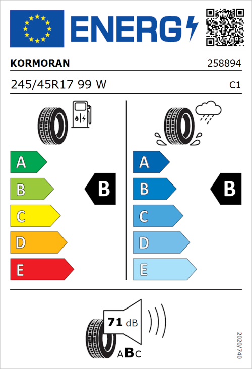 Tyre Label for Kormoran Summer 3 245/45R17 99W