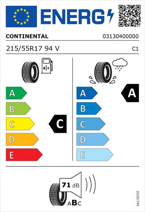 Tyre Label for Continental Premium Contact 7 215/55R17 94V