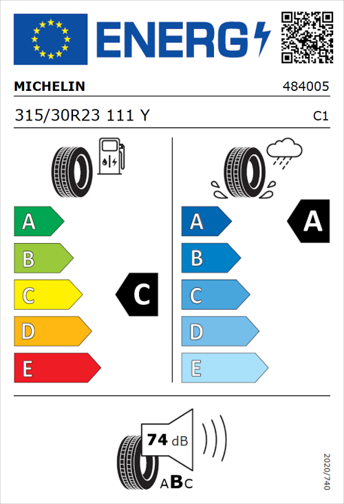 Tyre Label for Michelin Pilot Sport 4 SUV 315/30R23 111Y