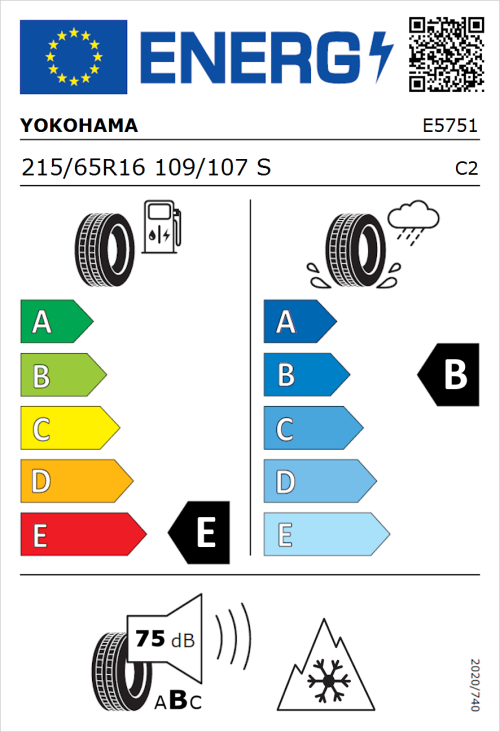 Tyre Label for Yokohama Geolandar A/T 4 (G018) 215/65R16 109/107S