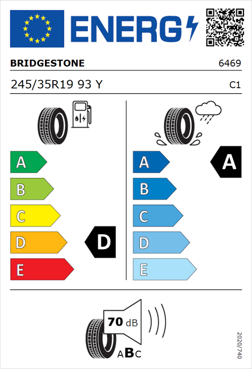 Tyre Label for Bridgestone Potenza S001 245/35R19 93Y