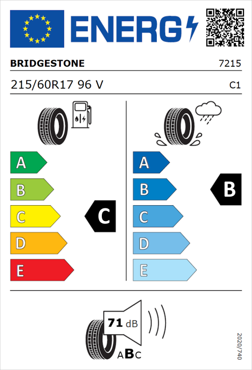Tyre Label for Bridgestone Dueler H/P Sport 215/60R17 96V