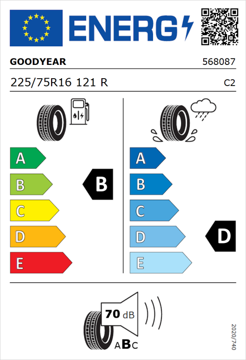 Tyre Label for Goodyear EfficientGrip Cargo 225/75R16 121R