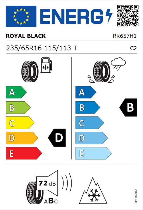 Tyre Label for Royal Black Commercial 235/65R16 115/113T